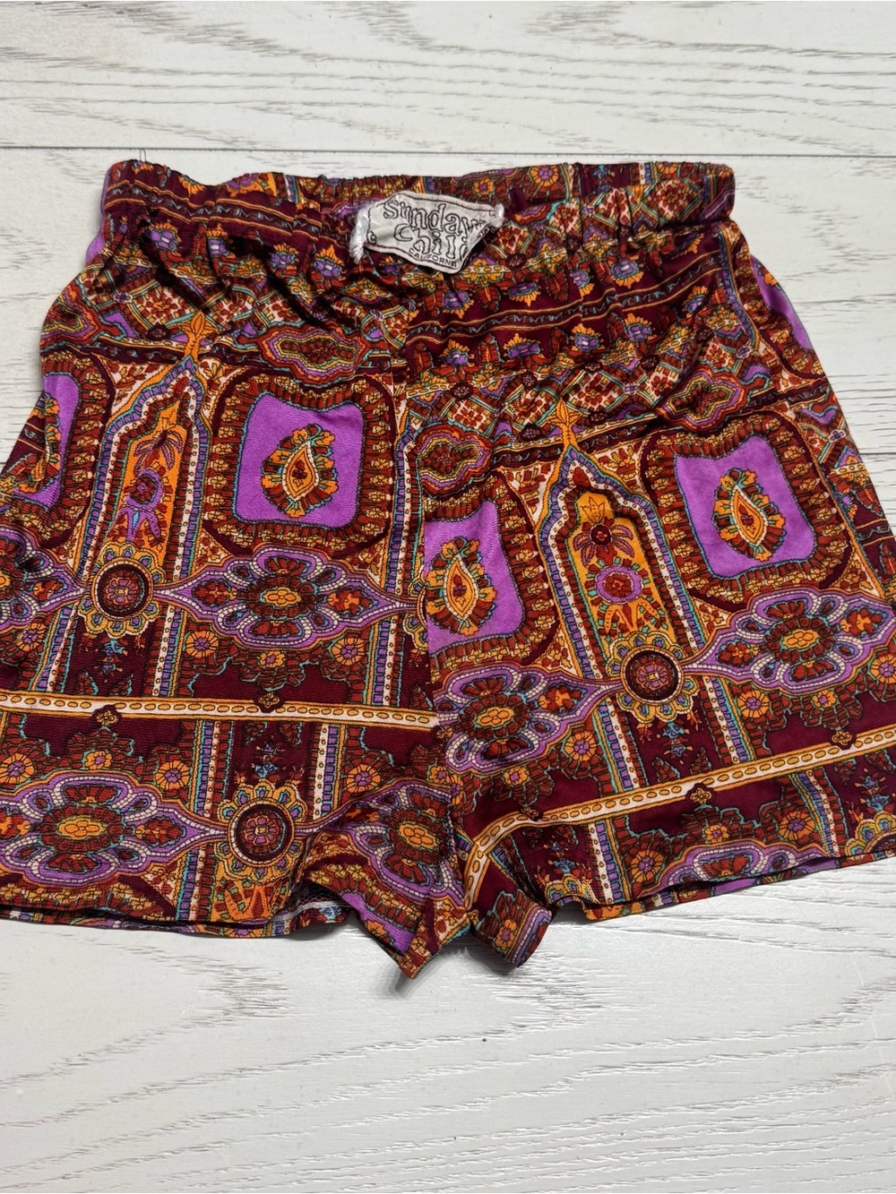 Vintage 60S Sundays Child California Women's Purple Paisley Print Shorts